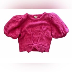 Girls Habitual Fuchsia Kids Sweater with Bow Accent & Puff Sleeves NEW Size 14